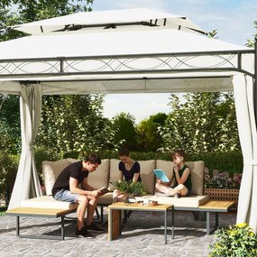 Conjunto de Móveis de Jardim Sofás de Exterior em Forma de L com 2 Sofás de 3 Lugares Assento Ajustável e Mesa Bege e Cinza
