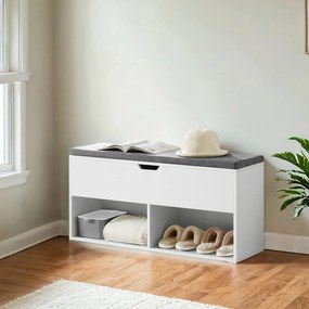 Banco sapateira para sapatos com espaço de arrumação sob a tampa, 100 x 30 x 48 cm branco