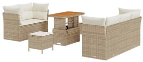 Conjunto de Sofá de Jardim com 8 Peças e Almofadas Bege em Rattan Sint