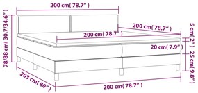 Cama box spring c/ colchão e LED 200x200 cm tecido cinza-claro