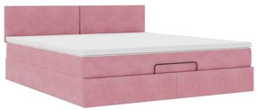 Cama otomana com colchão &amp; LEDs 180x200cm veludo rosa