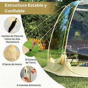 Tenda de bolha emergente em PVC 265 x 265 x 190 cm com rede mosquiteira Montagem instantânea À prova de intempéries e frio para 5-6 pessoas Portátil e
