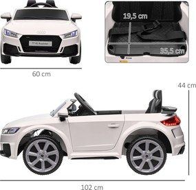 Carro Elétrico Audi TT para Crianças acima de 3-5 anos com Controlo Remoto Música e Luzes Bateria 12V 102x60x44 cm Branco
