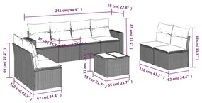 9 pcs conjunto sofás p/ jardim c/ almofadões vime PE castanho