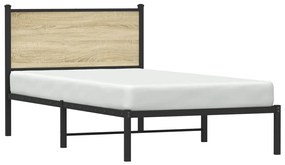 Estrutura de cama com cabeceira 100x200cm metal carvalho sonoma