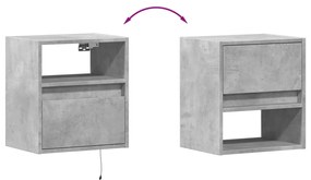 Mesas de cabeceira de parede c/ luzes LED 2pcs cinzento cimento