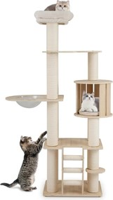 Arranhador para gatos de madeira 185 CM com Postes para arranhar Escada Suporte para trepar Natural