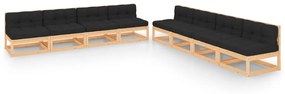 vidaXL 8 pcs conjunto lounge de jardim c/ almofadões pinho maciço