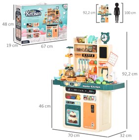 HOMCOM Cozinha de Brinquedo para Crianças acima de 3 Anos com Luz Sons Água Vapor Lousa 113 Acessórios Incluidos Cozinha Infantil Educativa 70x32x92,2cm Multicor