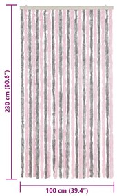 Cortina anti-insetos 100x230 cm chenille cinza-prateado e rosa