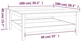 Mesa de centro 100x100x40 cm pinho maciço