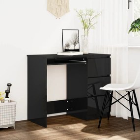 vidaXL Secretária 90x45x76 cm contraplacado preto brilhante