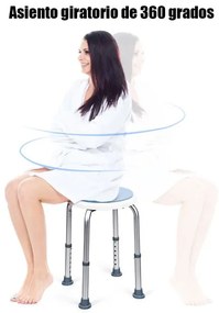 Banco giratório para banho com altura ajustável e rodas giratórias de 360 °.em alumínio e antiderrapante. Suporta até 120 kg.
