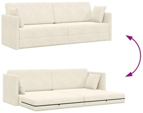 Sofá Cama de Chão 2 em 1 Creme 213x144x60 cm Veludo