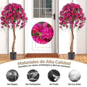 Árvore de azálea artificial 135 CM de seda falsa em vaso com 576 flores 288 folhas Haste de madeira Planta decorativa vermelha