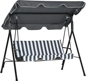 Balanço de Jardim Exterior Baloiço de 3 Lugares com Toldo Ajustável e Estrutura de Aço 172x110x153 cm Cinzento e Branco