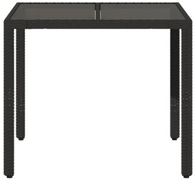 Mesa de jardim com tampo de vidro 90x90x75 cm vime PE preto