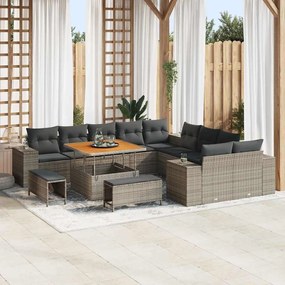 vidaXL Conjunto de Sofás de Jardim de 13 Peças com Almofadas em Rattan Sintético Cinza e Acácia