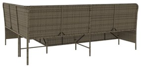 Sofá de jardim em forma de L com almofadões vime PE cinzento
