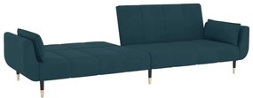 Sofá-cama 2 lugares com duas almofadas veludo azul