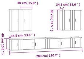 8 pcs conjunto móveis de TV madeira processada branco brilhante