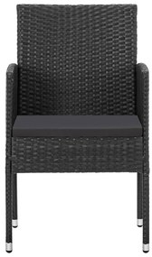 Cadeiras de jardim com almofadões pretos 4 pcs vime PE preto