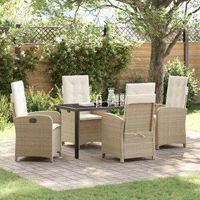vidaXL Conjunto de Jantar de Jardim com Almofadas, Rattan Poliéster Bege