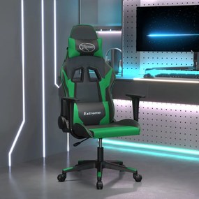 vidaXL Cadeira gaming couro artificial preto e verde