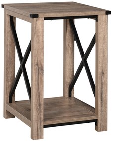 HOMCOM Mesa lateral de estilo colonial com prateleira inferior de armazenamento multifuncional Moldura em formato de X 40,5x40,5x60 cm Carvalho