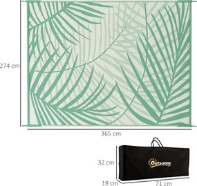 Tapete de jardim para exterior reversível, 365 x 274 cm, impermeável, com padrão de folhagem e saco de transporte, verde-creme