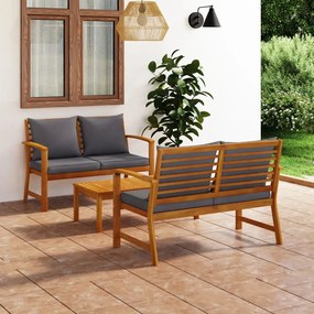 vidaXL 3 pcs conjunto de lounge de jardim com almofadões acácia maciça