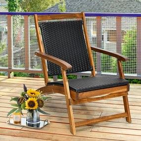Espreguiçadeira dobrável 2 em 1 em rattan PE e madeira de acácia, com apoio para os pés retrátil, encosto e braços, para pátio, jardim e piscina Natur
