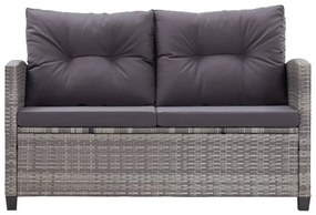 Sofá de jardim 2 lugares com almofadões 124 cm vime PE cinzento