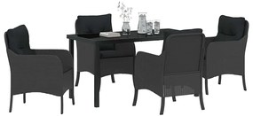 Conjunto de Jantar para Jardim de 5 Peças com Almofadas Pretas de Ratt