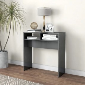 vidaXL Mesa consola 78x30x80 cm contraplacado cinzento brilhante