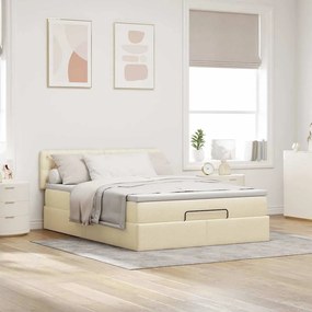 Cama Otomana com Colchão &amp; LEDs Creme 140x200 cm Tecido