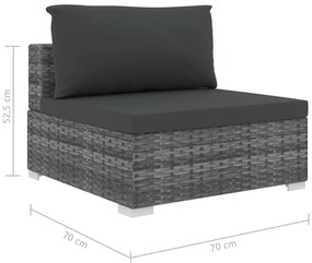 5 pcs conjunto lounge de jardim c/ almofadões vime PE cinzento