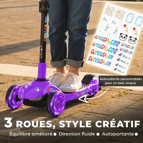 Trotinete Elétrica para Crianças de 3 Rodas, 64 x 29 x 83 cm, Dobrável, Violeta