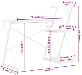 Secretária com prateleira 116x50x93 cm branco