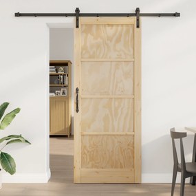 vidaXL Porta Deslizante com Conjunto de Ferragens 86x211 cm Madeira Sólida de Pinho