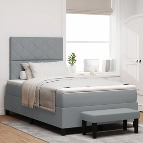 Cama Box Spring com Colchão &amp; Banco Cinza Claro 120x200 cm Tecido