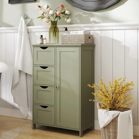 Armário de casa de banho com 4 gavetas 30 x 55 x 82 cm Verde