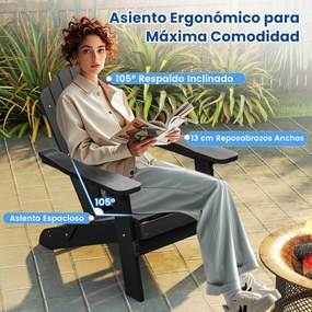 Conjunto de 2 cadeiras Adirondack dobráveis com braços largos, encosto inclinado, assento em ripas e capacidade para 180 kg, para terraço ou pátio, na