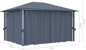 Gazebo com cortina 400 x 300 cm alumínio antracite