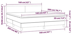 Cama box spring c/ colchão/LED 160x200 cm veludo cinzento-claro