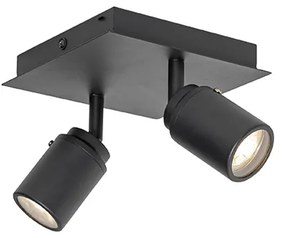 Foco de Casa de Banho Moderno Preto Quadrado 2 Luzes IP44 - Ducha