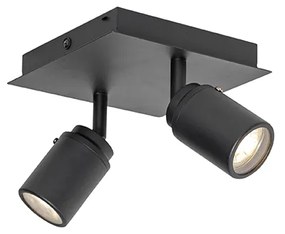 Foco de teto moderno preto quadrado 2 luzes IP44 - Ducha Moderno