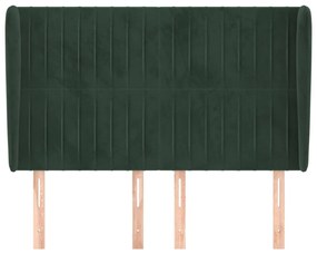 Cabeceira cama c/ abas veludo 147x23x118/128 cm verde-escuro