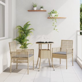 vidaXL Conjunto de Jantar de Jardim 3 Peças Bege em Poli Rattan