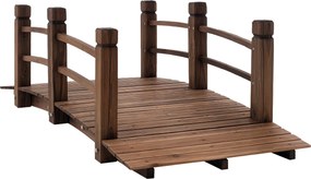 Outsunny Ponte de Jardim de Madeira com Corrimão Ponte Decorativa para Pátio 152,5x67x48 cm Madeira Carbonizada | Aosom Portugal